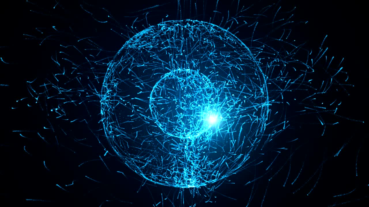 loopable abstract particles background with sphere shapes that have been heavily deformed by noise displacement force