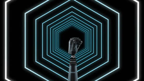 mano de robot en un túnel hexagonal