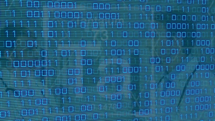 Animation of data processing over caucasian doctors talking