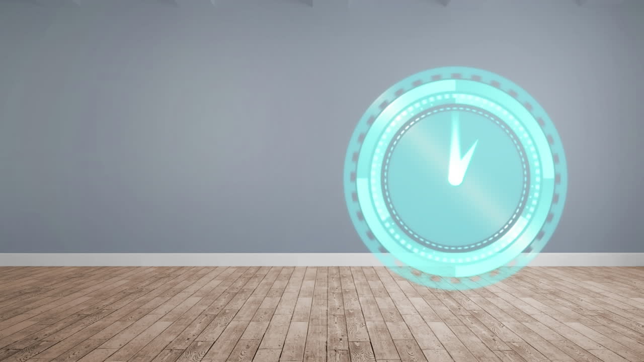 회색과 나무 배경에 복사 공간과 함께 빠르게 움직이는 시계의 애니메이션