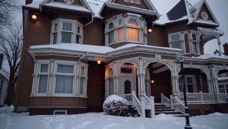 winter scene of a historic house for sale