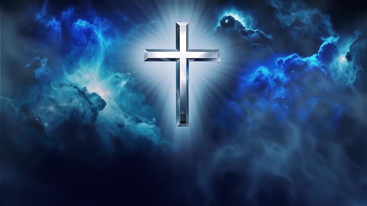 Croce Cristiana Luce Celestiale Sfondo per il Culto.