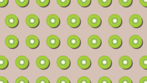 pattern of animated fruit icons of kiwi on brown background. seamless loop food animation with simple stylish repeated elements