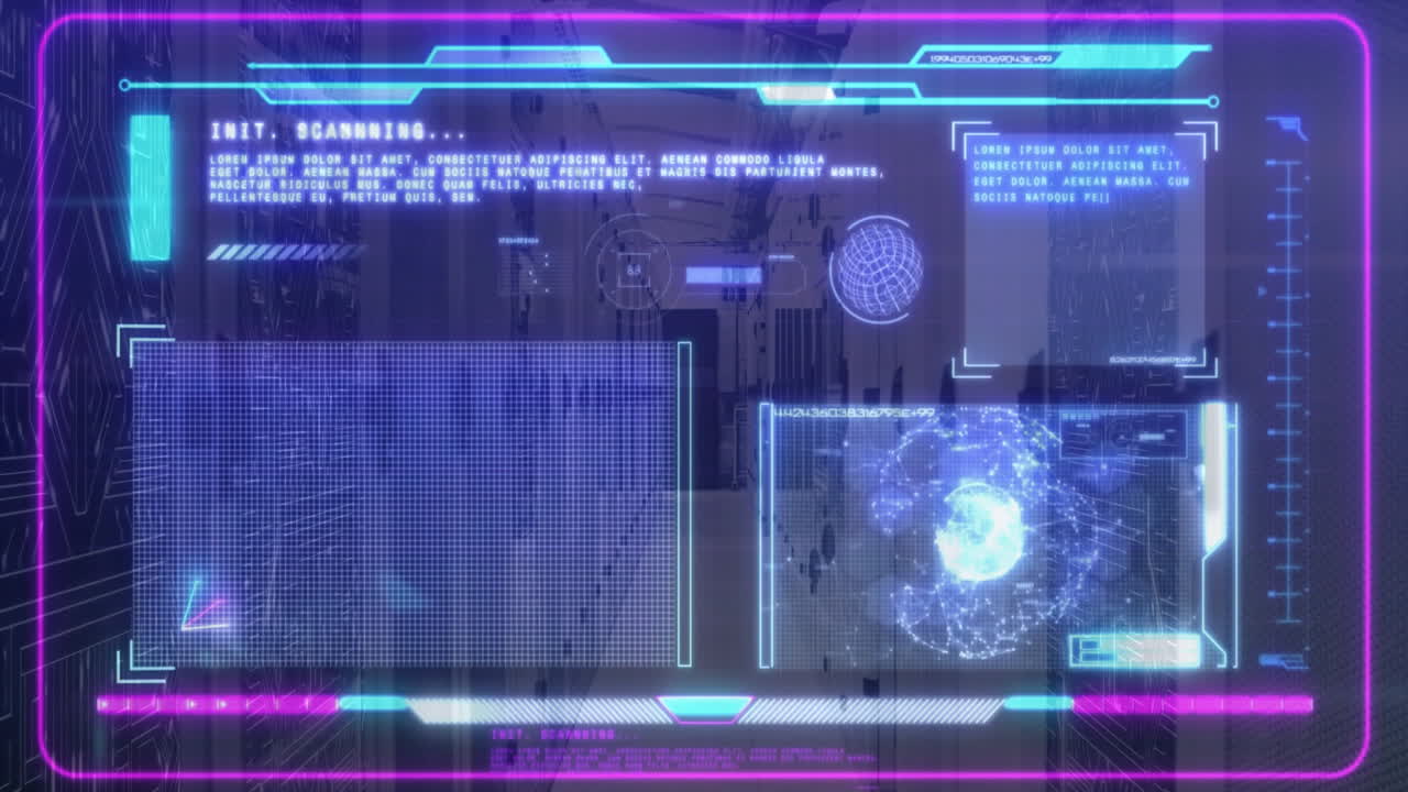 Animation of data processing over server room