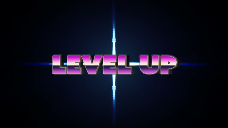 Animation of level up text and shapes on black background