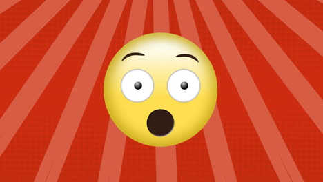 animación de emoji de cara sorprendida contra rayos radiales en un patrón sin costuras sobre fondo rojo