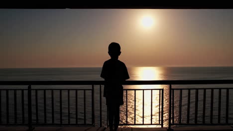 silhouette of a boy watching the sunrise over the ocean