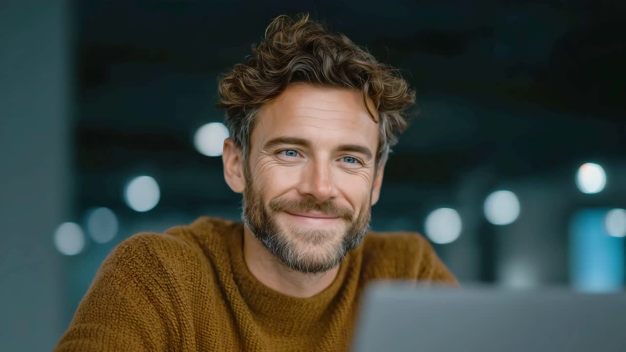 retrato de un hombre sonriente con el cabello rizado