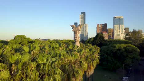 aerial rising shot of a persian column in bosques de palermo, buenos aires