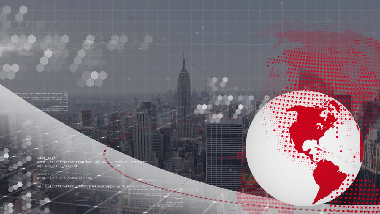 전 세계와 도시 풍경에 대한 금융 데이터 처리 애니메이션