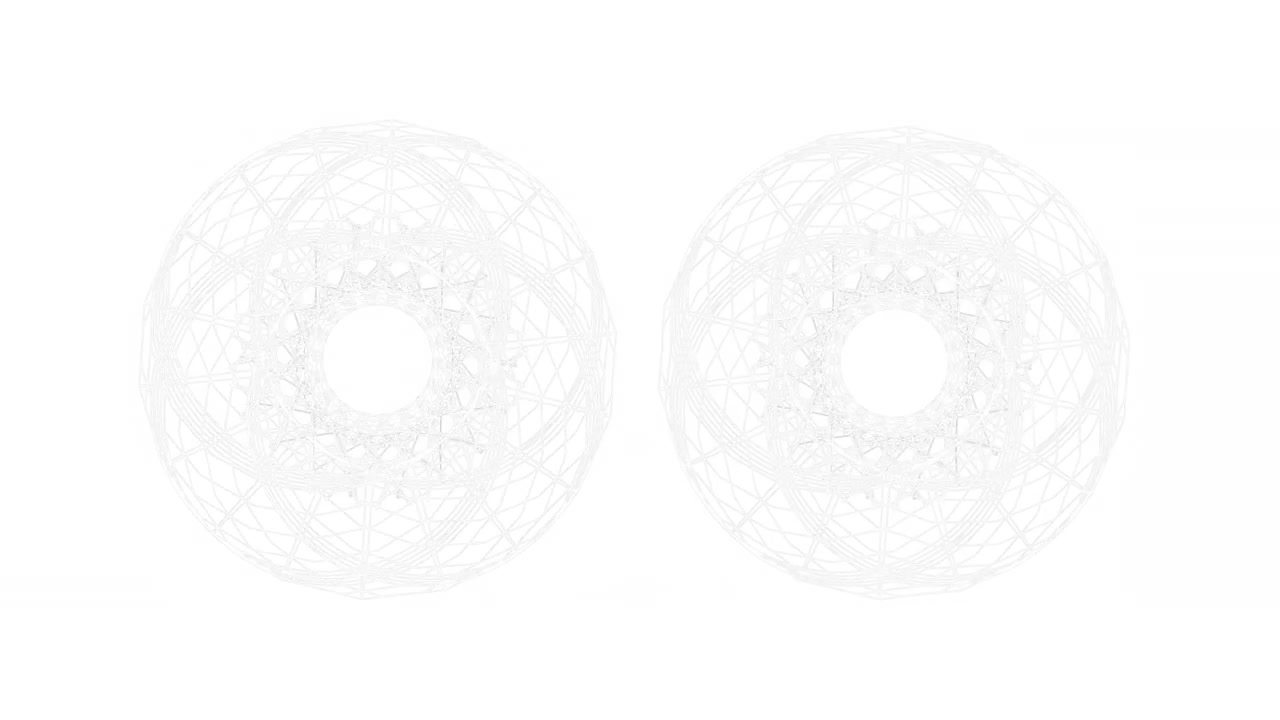 Digital animation of two circular geometric shape spinning against white background