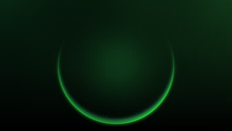 bucle de animación pacífica de un arco verde brillante que emite partículas en un fondo de gradiente oscuro