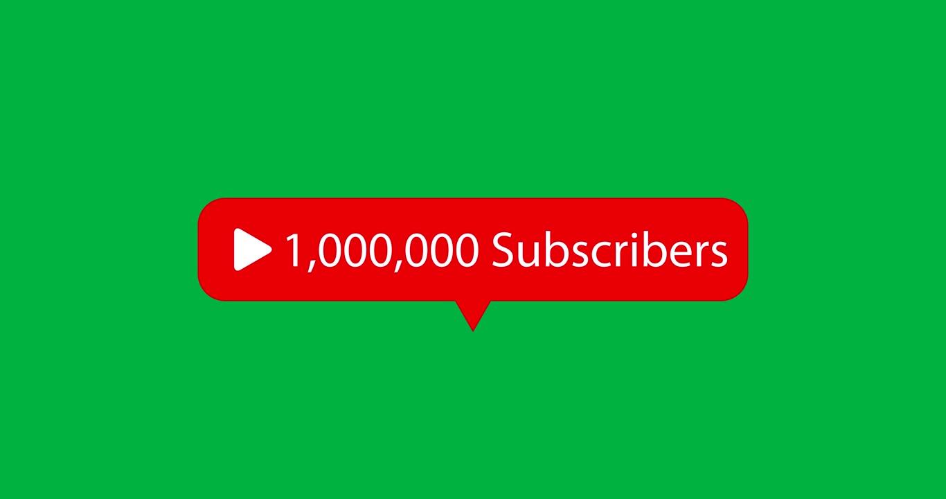 Play button icon, subscribers text and increasing numbers on speech bubble against black background