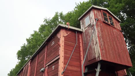 vintage red wooden train car