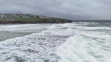 polzeath beach cornwall uk drone,aerial  slow motion waves