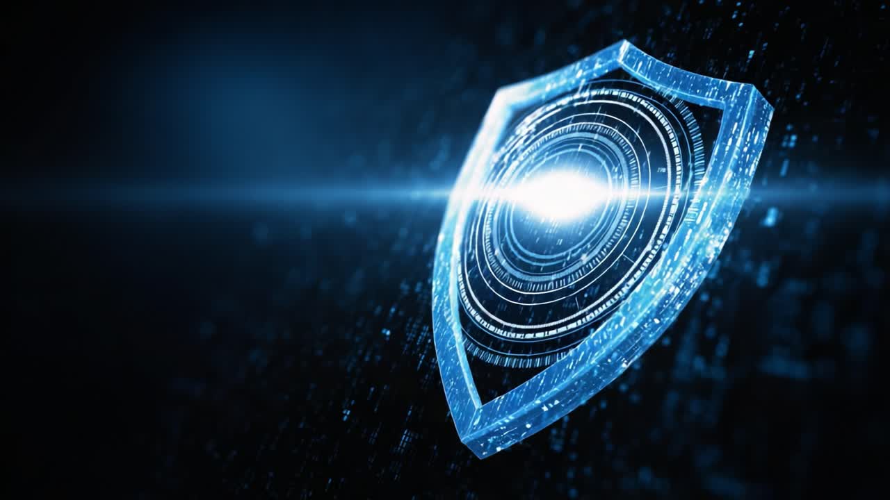 A Modern Digital Security Shield Representing Cyber Protection with Futuristic Elements and Sophisticated Visual Effects Against a Dark Background