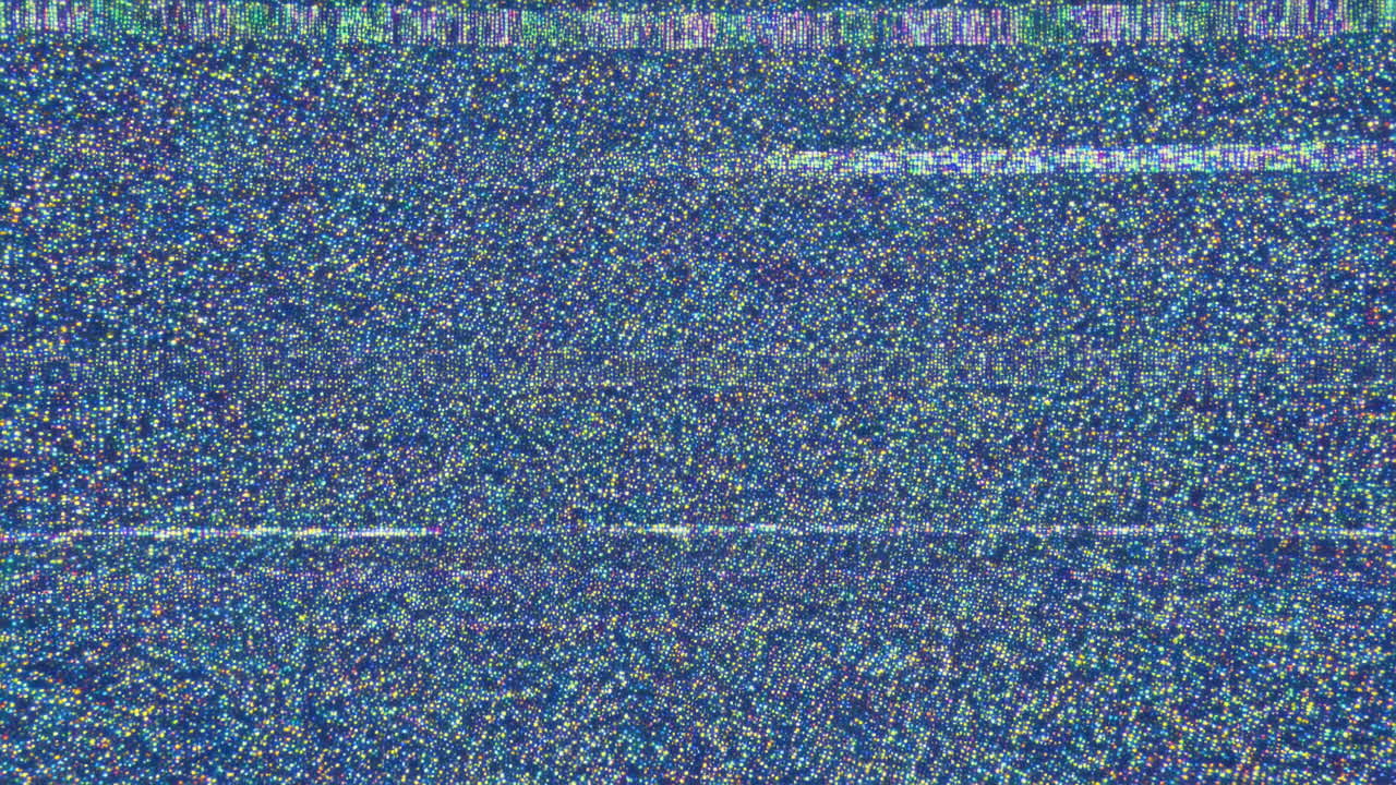 Blue Static Television Screen Horizontal Scanlines, Grainy Turquoise Noise And Faint Green Streaks, Vintage