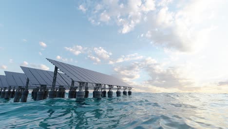 photovoltaic panels installed in sea. 3d animation render