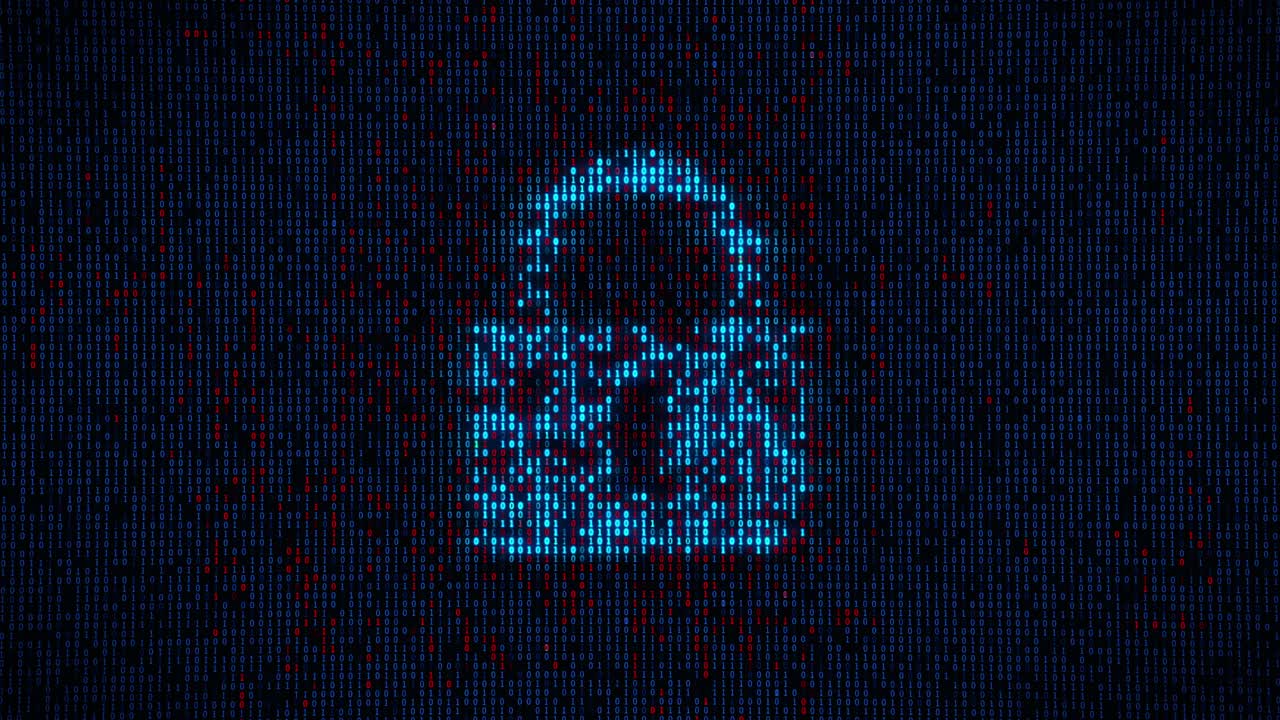 Digital futuristic binary code security lock is hacked changing from blue to red in a data breach
