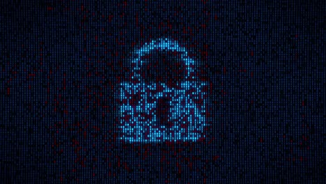 el bloqueo de seguridad de código binario digital futurista es hackeado cambiando de azul a rojo en una violación de datos