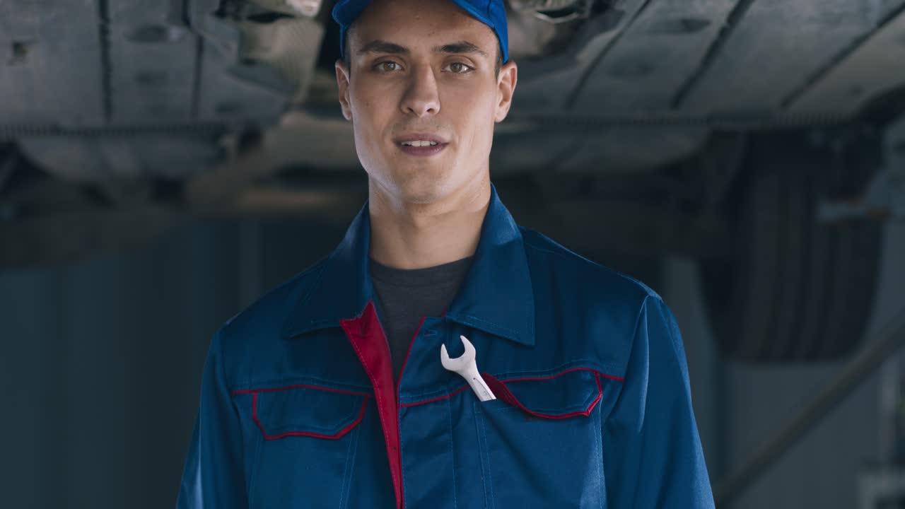 retrato de un mecánico en un garaje