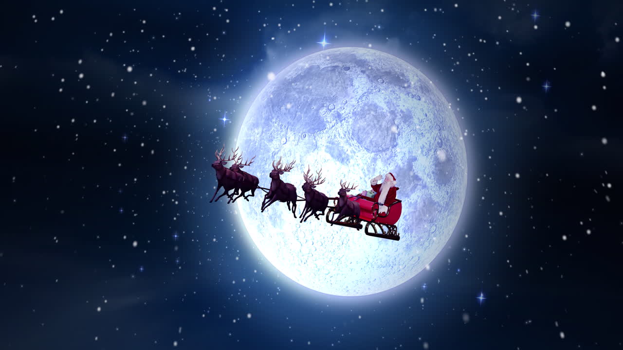 산타가  ⁇ 매를 타고 떨어지는 눈의 애니메이션