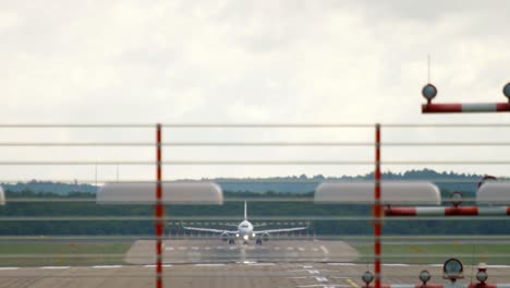 airplane on the runway, front view