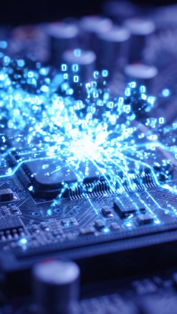 Exploring the Intricate Details of a Microprocessor Circuit Board with Enhanced Digital Effects Representing Data Flow and Connectivity