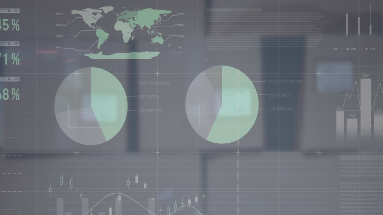 animación de la interfaz infográfica que se mueve sobre cajas de cartón dispuestas en el almacén