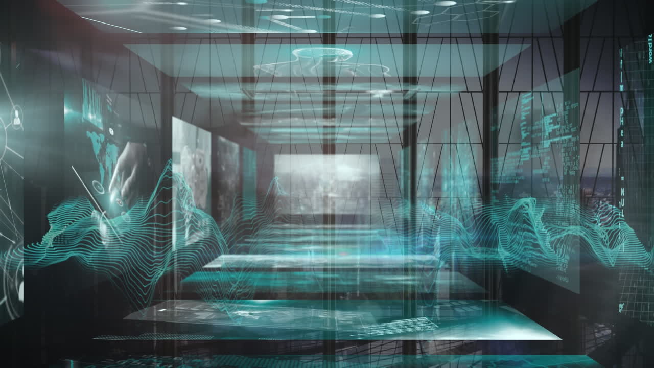 걸어다니는 사업가들 위에서 금융 데이터 처리의 애니메이션