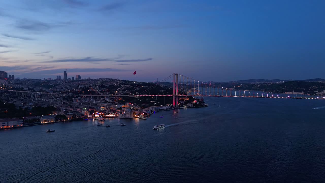 Luftaufnahme im Hyperlapse-Stil der Bosporus-Brücke. Istanbul, Türkei