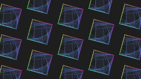 colorful geometric pattern of lines and shapes on black background