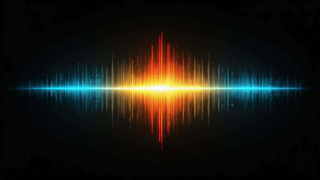 Vibrant Sound Wave Visualization: A Stunning Display of Energy Transitioning from Intense Red and Blue to Radiant Yellow and Blue in a Stunning Audio Spectrum