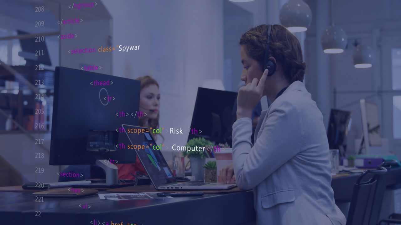 animación del procesamiento de datos financieros sobre diversas personas de negocios en la oficina