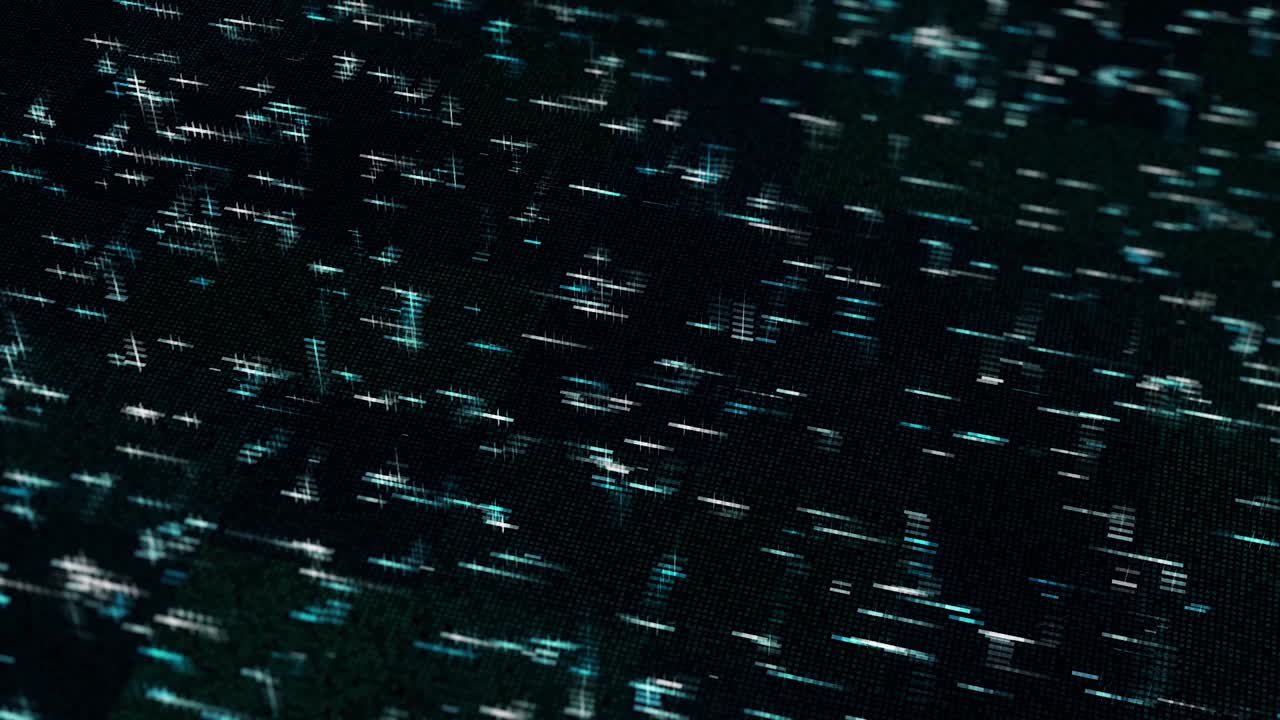 3D animation showing multi core processing and data points on black background, seamless loop. Animation. Abstract cyber space with lines and squares