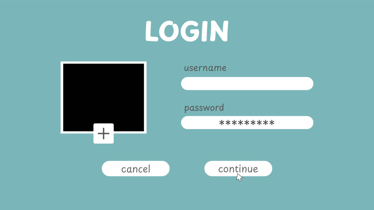 Cartoon Style Login Screen with Mouse Typing Password