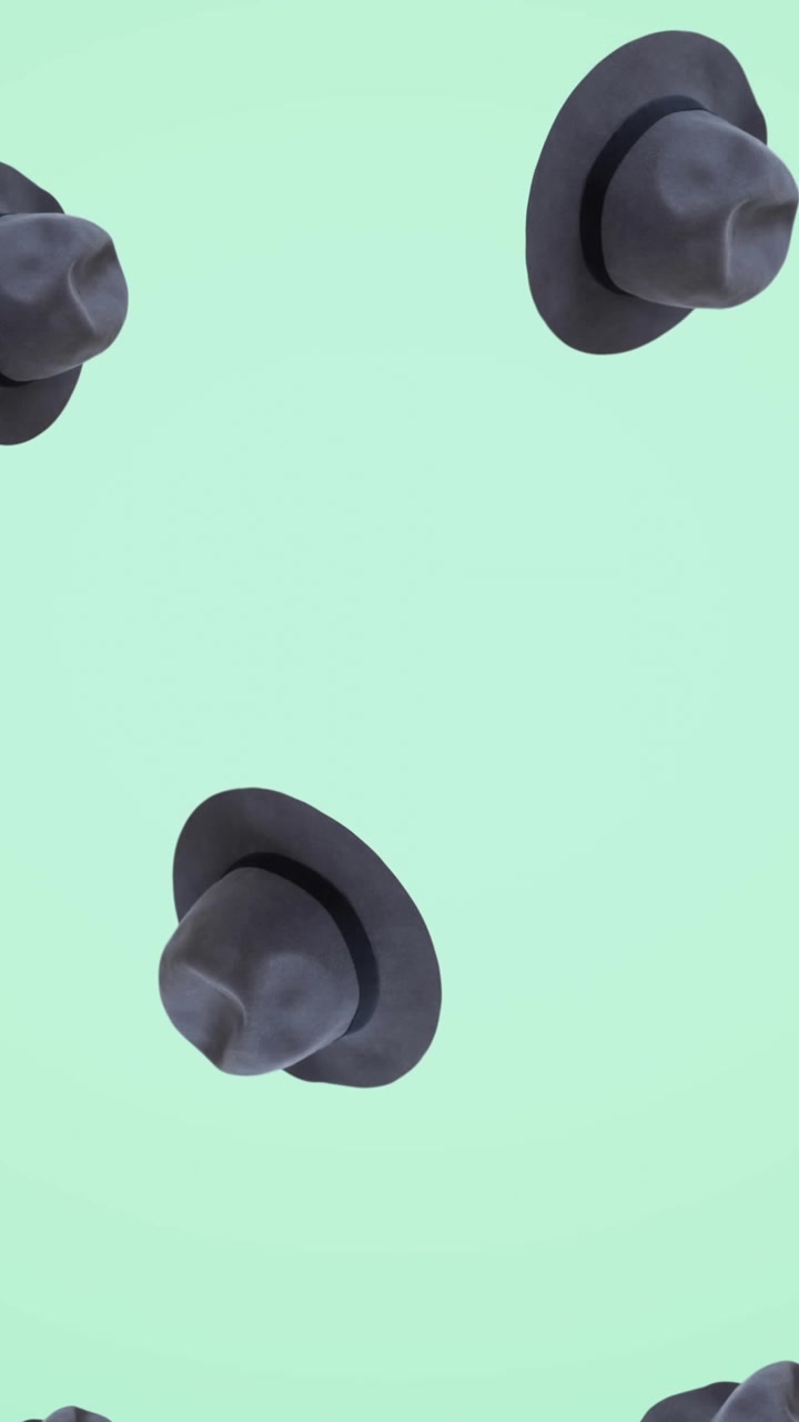 Animation of green hats falling on green background