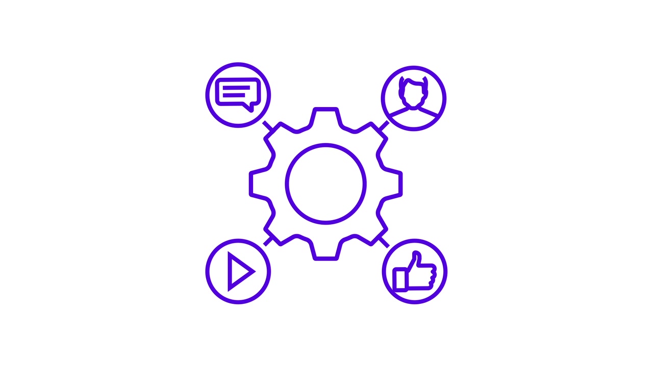 Animated Gear Icon Connecting with Communication and Interaction Symbols