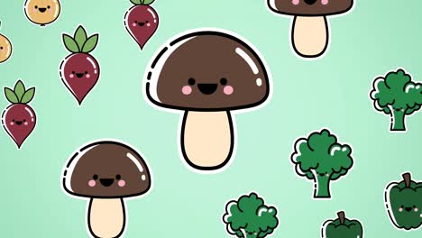 Animación-De-Múltiples-Iconos-De-Verduras-Sobre-Fondo-Verde