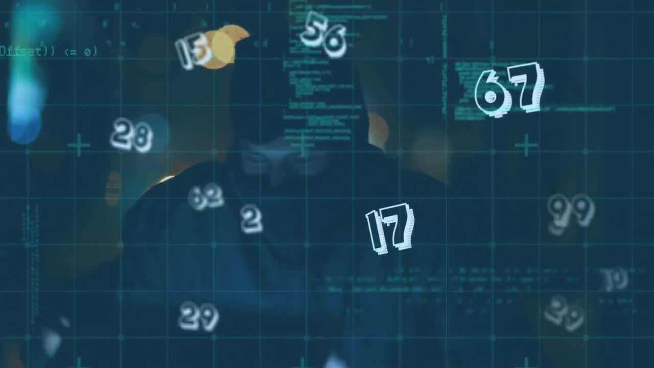 animación de números y procesamiento de datos sobre hacker
