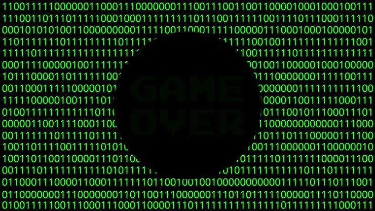 Digital animation - game over icon on binary code.4k video