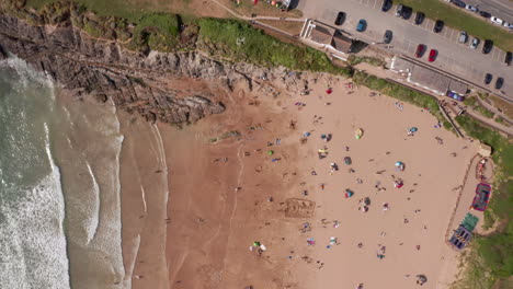 Aerial-Flyover-of-a-Golden-Beach---Waterfront-Esplanade