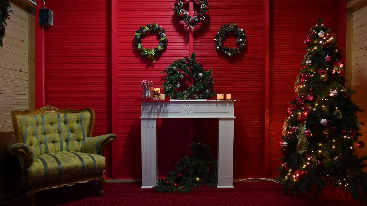Red room filled with Christmas decorations