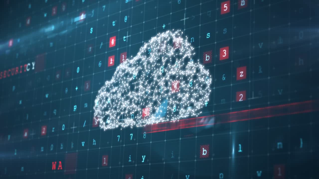 pantalla de interfaz digital con códigos de seguridad y concepto de nube