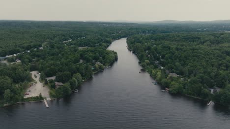 magog river flowing into lake magog in estrie, quebec, canada