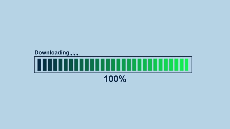 Digital Downloading Progress Bar Loading to Completion