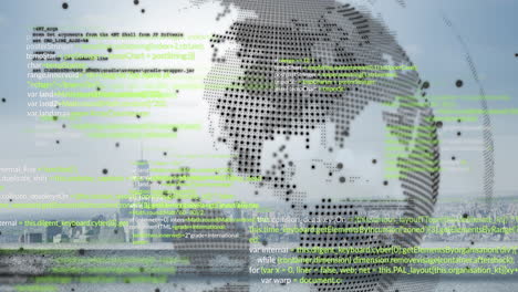 animation of processing data over globe and cityscape