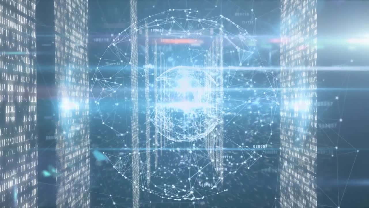 컴퓨터 서버를 통한 연결 네트워크와 함께 지구의 애니메이션