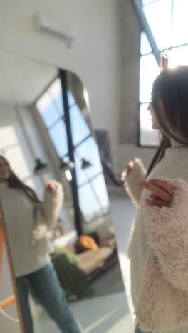 woman in a mirror in a stylish room