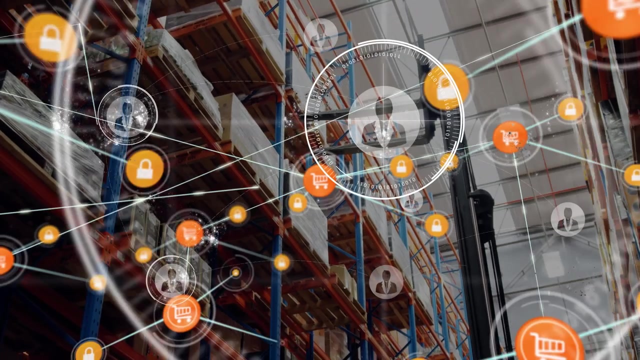 Animation of network of connections over warehouse